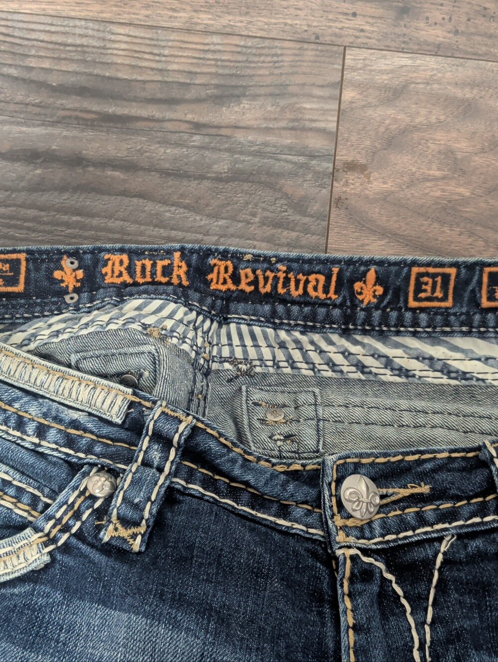 Rock Revial Roza Easy Boot Women Blue Denim Jeans Sz 31 Flap Pocket Distressed - Picture 6 of 16